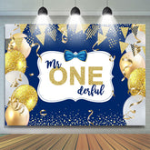 Toile de fond d'anniversaire de ballon bleu et or de M. One Derful